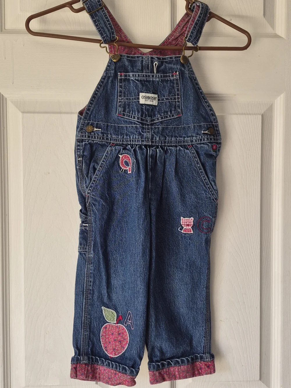 OshKosh B'gosh Girls' Blue Denim Overalls with Pink Accents